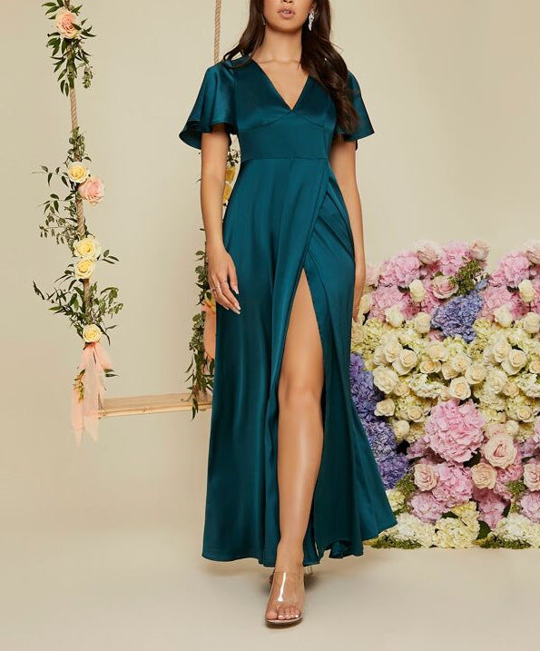 Women's V-Neck Midi Dress – Elegant High-Waist Occasion Style