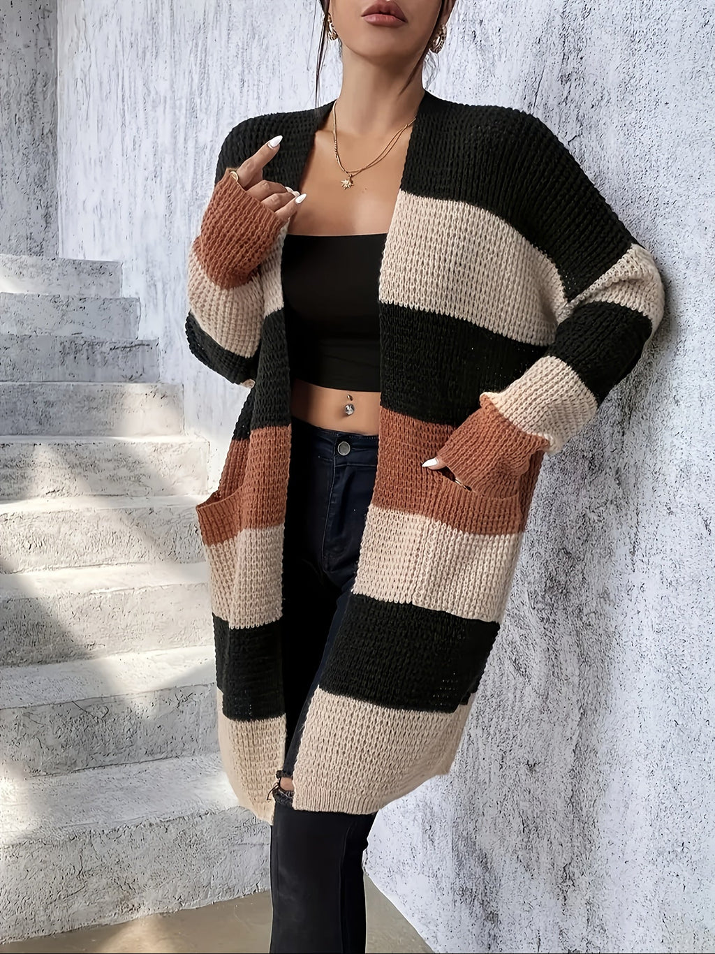 Women’s Color Block Longline Cardigan – Modern Comfortable Layer