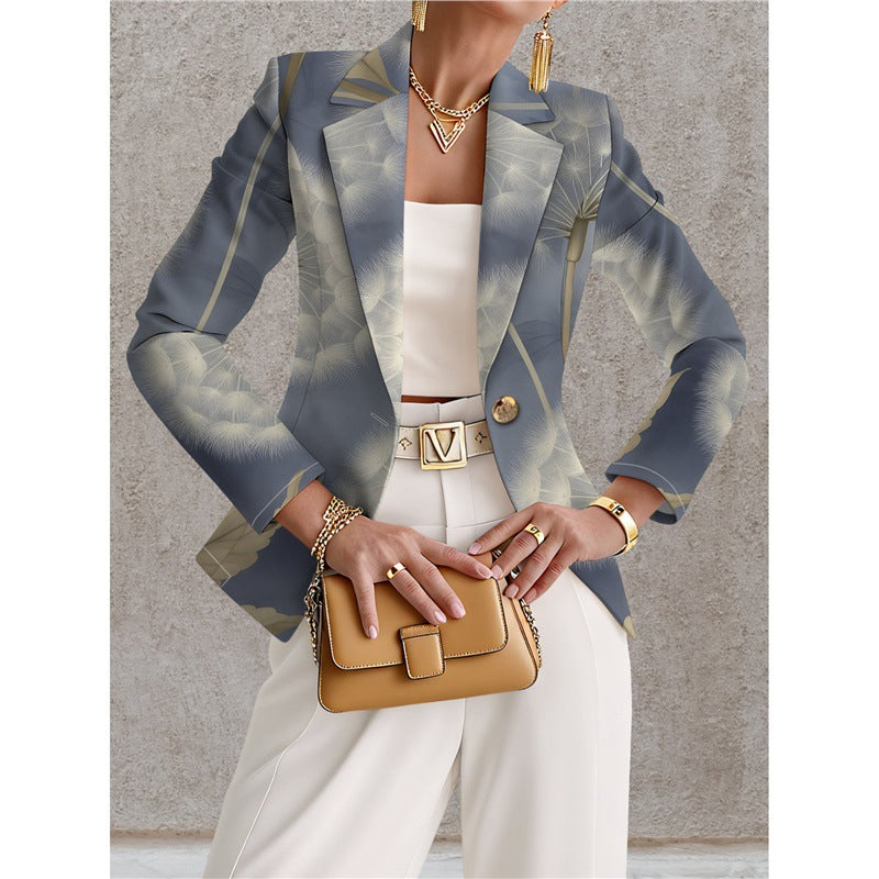 Women’s Navy Blue & White Polka Dot Blazer – Chic Elegant Casual Style