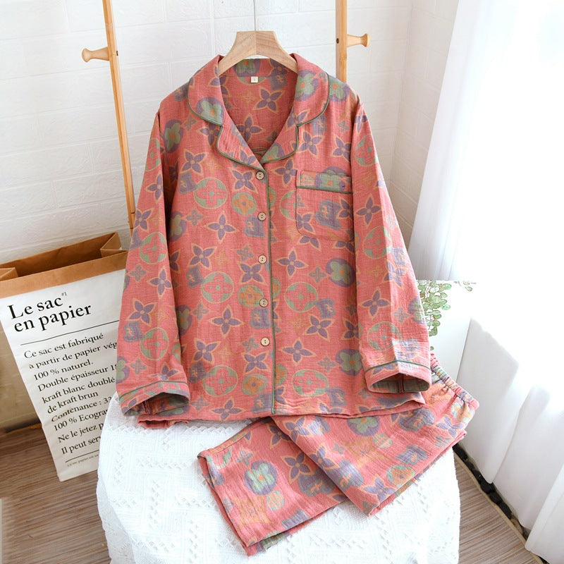 Retro katoenen pyjamaset voor dames – Zachte en comfortabele loungewear
