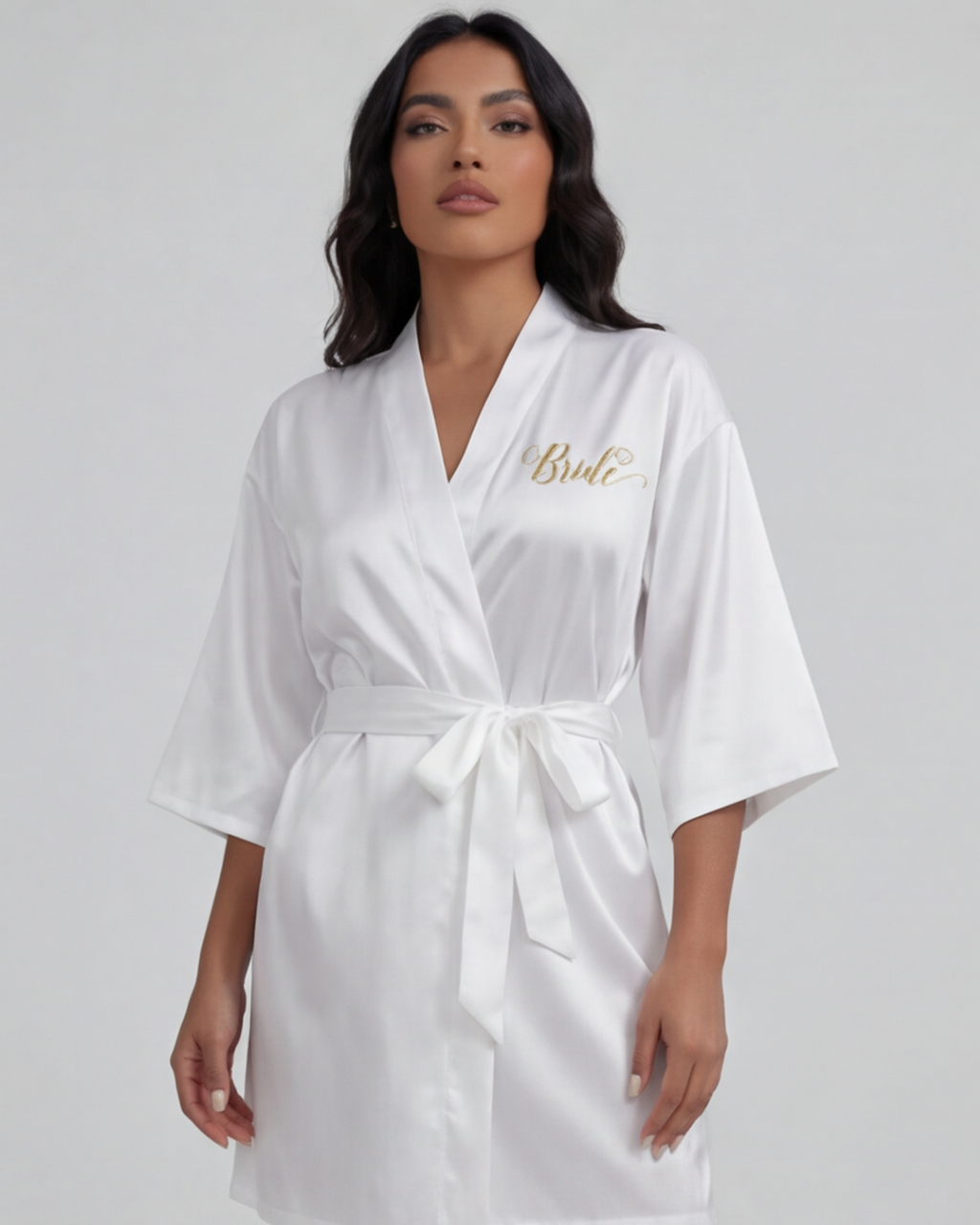 Women’s Satin Kimono Robe – Short Silk Sleepwear for Bride and Bridal Team