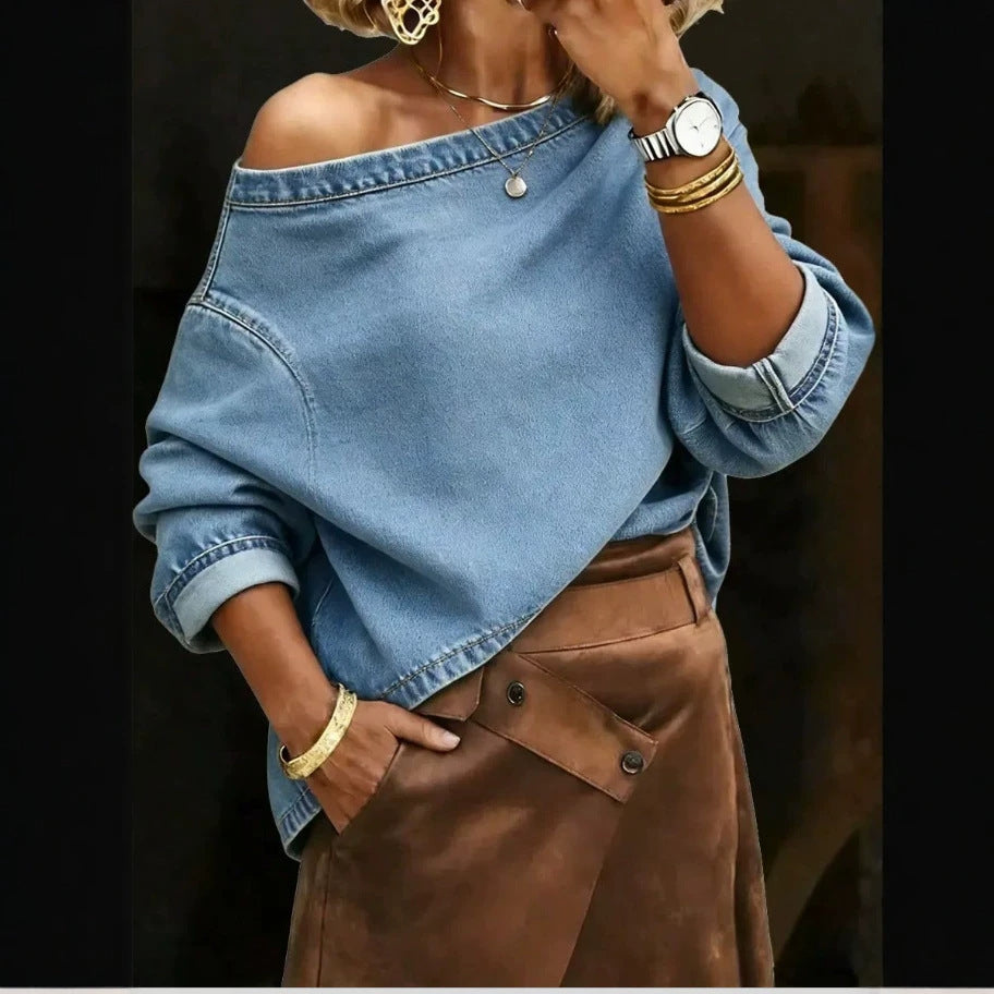 Women's Long-Sleeve Denim Shirt - Casual and Versatile