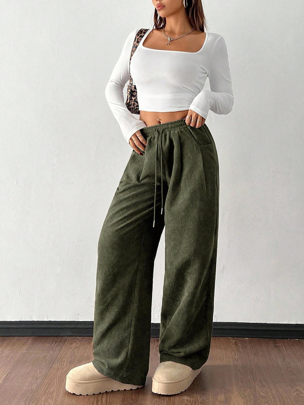 Corduroy Wide-Leg Pants - Soft and Trendy