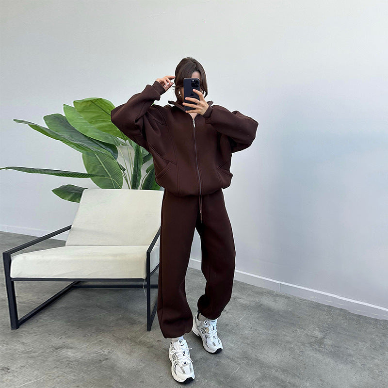 Women’s Sports Tracksuit Set – Zipper Cardigan and Drawstring Jogger