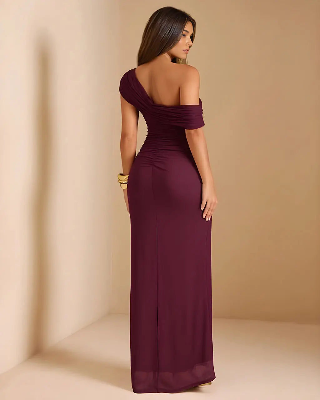 Women's One Shoulder Ruched Fit Maxi Dress - Elegant Evening Shape