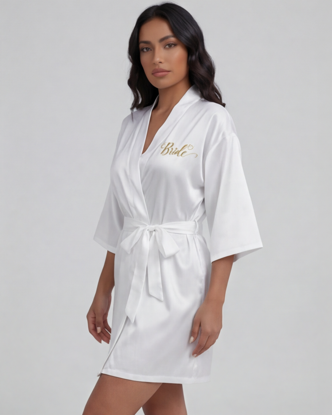 Women’s Satin Kimono Robe – Short Silk Sleepwear for Bride and Bridal Team