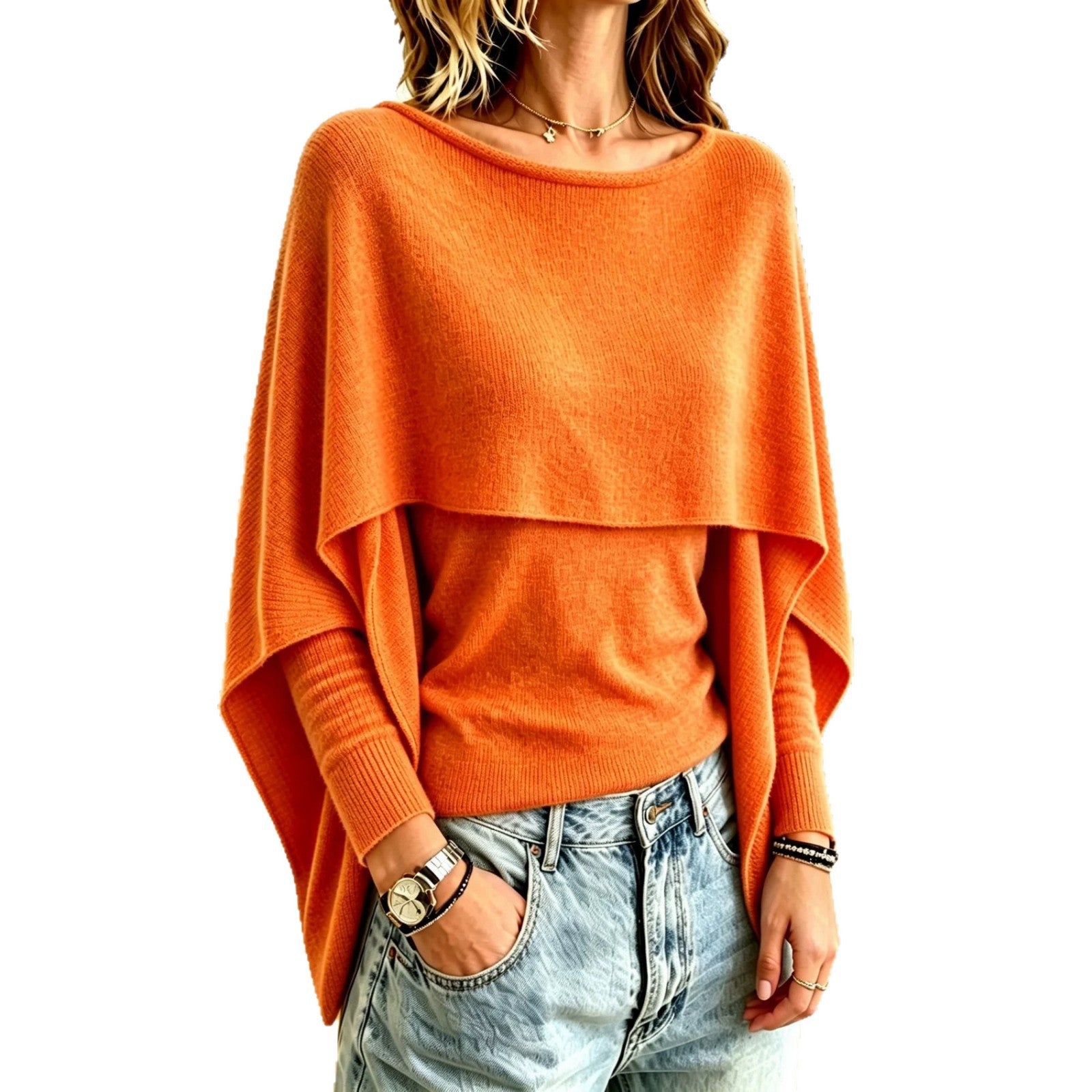 Women's Layered-Look Shawl Knit Sweater - Cozy Statement Top