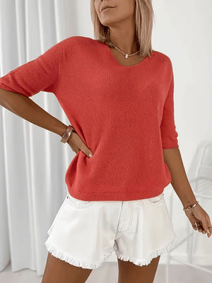 Women's Lightweight V-Neck Knit Sweater - Relaxed Soft Top