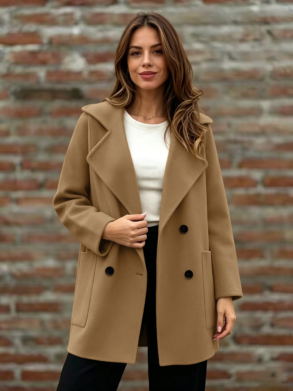 Women’s Double-Breasted Wool Coat – Loose Fit Warm Winter Style
