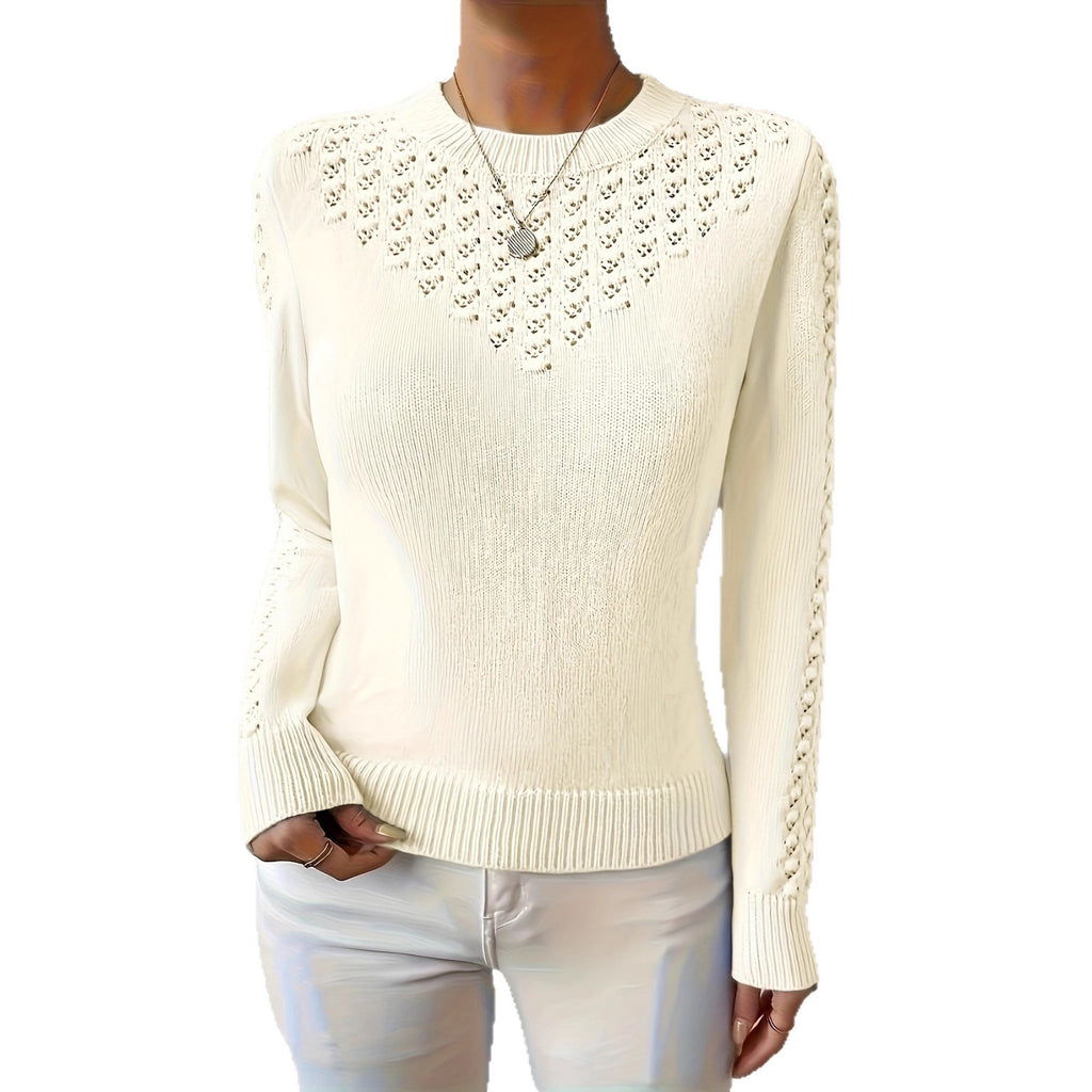 Hollow-Out Crewneck Knit Sweater - Light and Feminine
