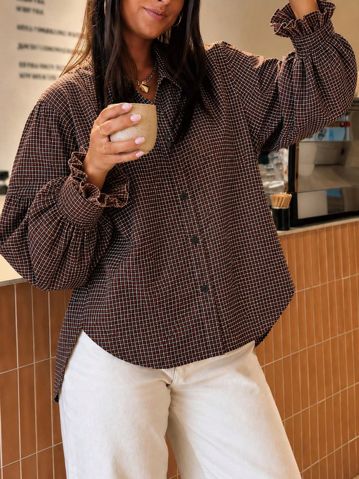 Bubble-Sleeve Long Shirt - Elegant and Flowing