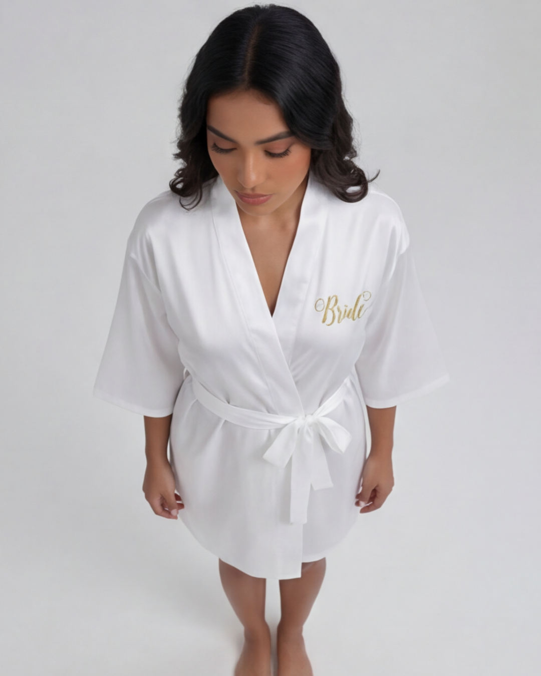 Women’s Satin Kimono Robe – Short Silk Sleepwear for Bride and Bridal Team