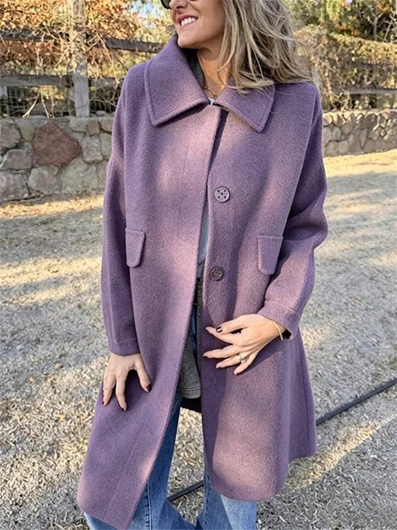 Women’s Casual Single-Breasted Wool Jacket – Elegant Warm Everyday Style