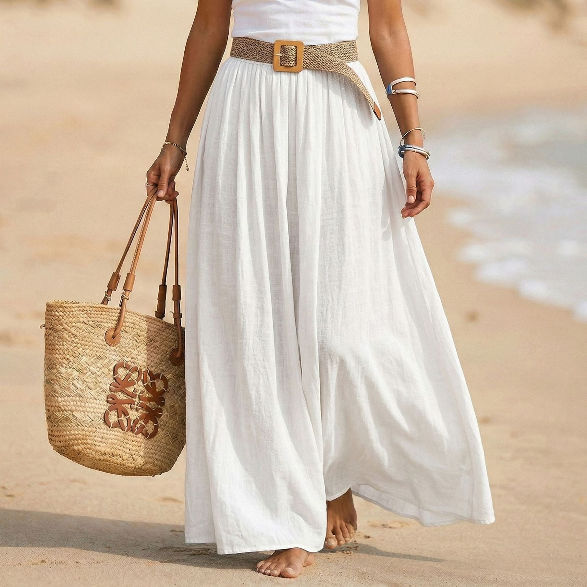 Women's Flared Maxi Dress - Elastic Waist Holiday Beach Dress