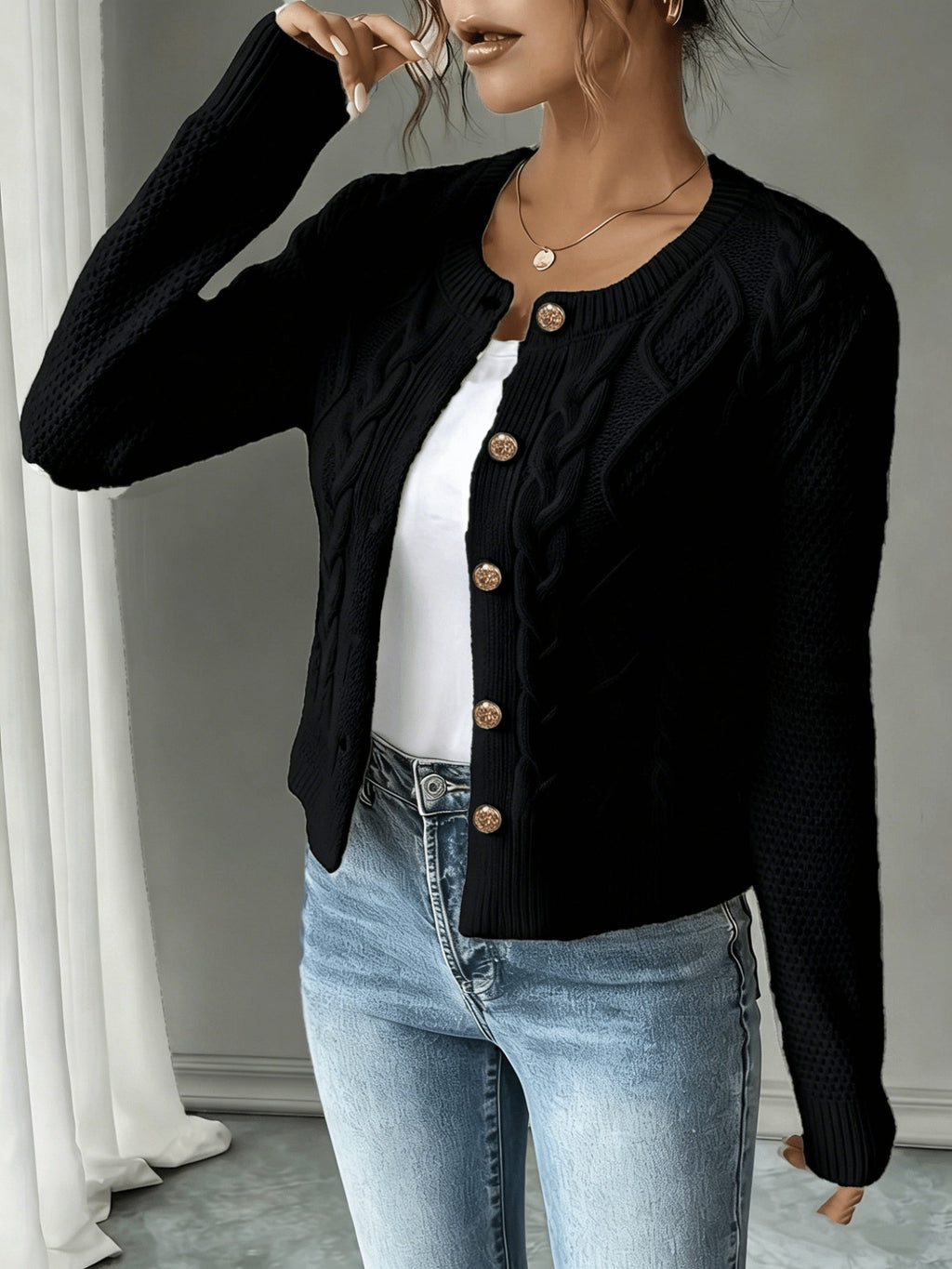 Cable-Knit Button Cardigan - Elegant and Cozy