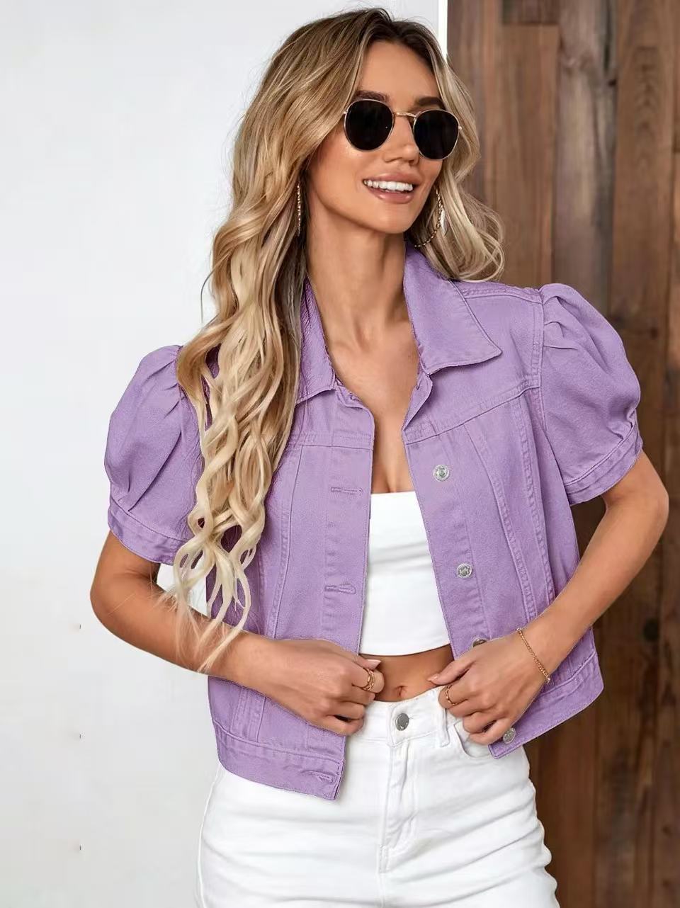 Women's Retro Denim Puff-Sleeve Jacket – Casual Statement Layer