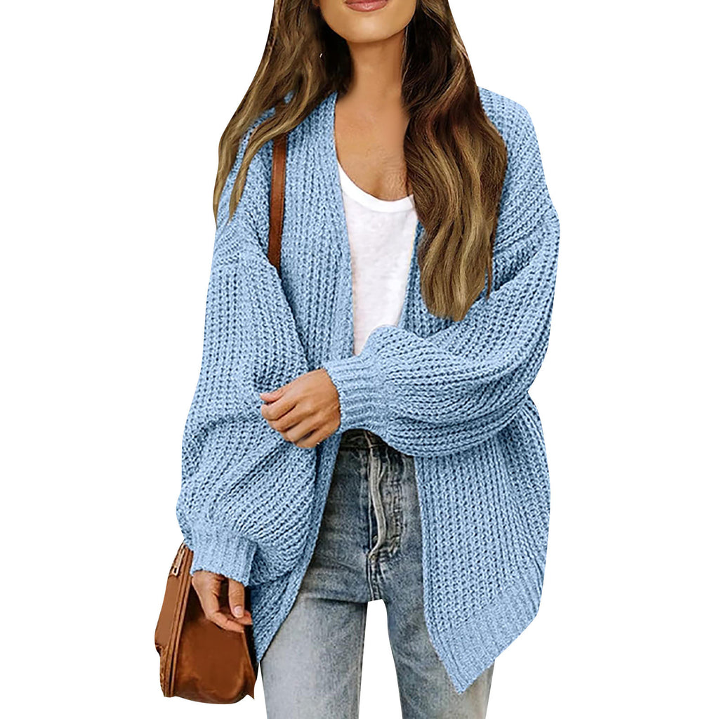 Women’s Chunky Knit Cardigan Coat – Lantern Sleeve Cozy Oversized Style