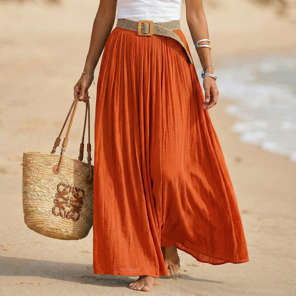 Women's Flared Maxi Dress - Elastic Waist Holiday Beach Dress