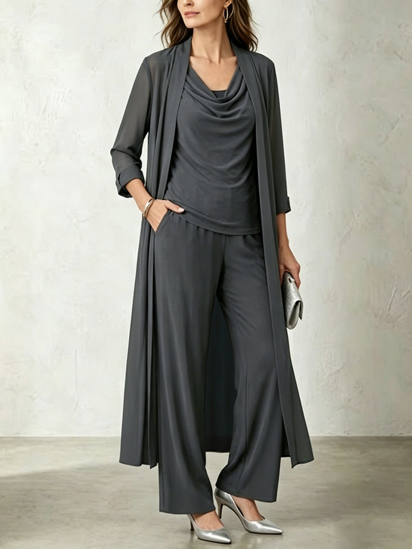 Women's Three-Piece Cardigan Set - Long Layered Casual Outfit