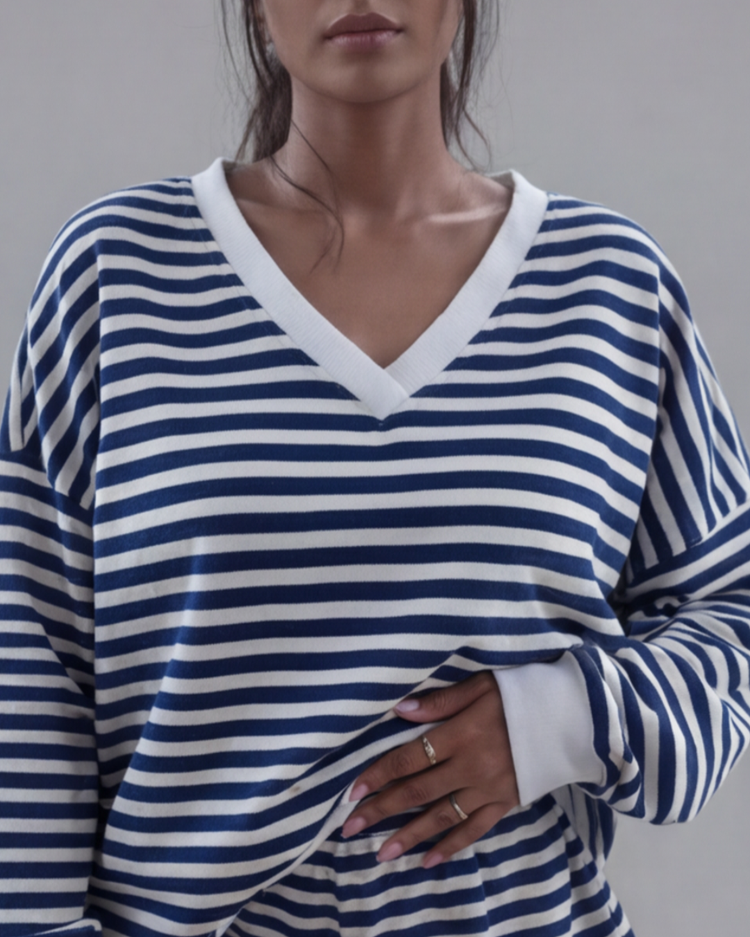 Women’s Elegant Striped Pajamas Set – Black and White Loungewear