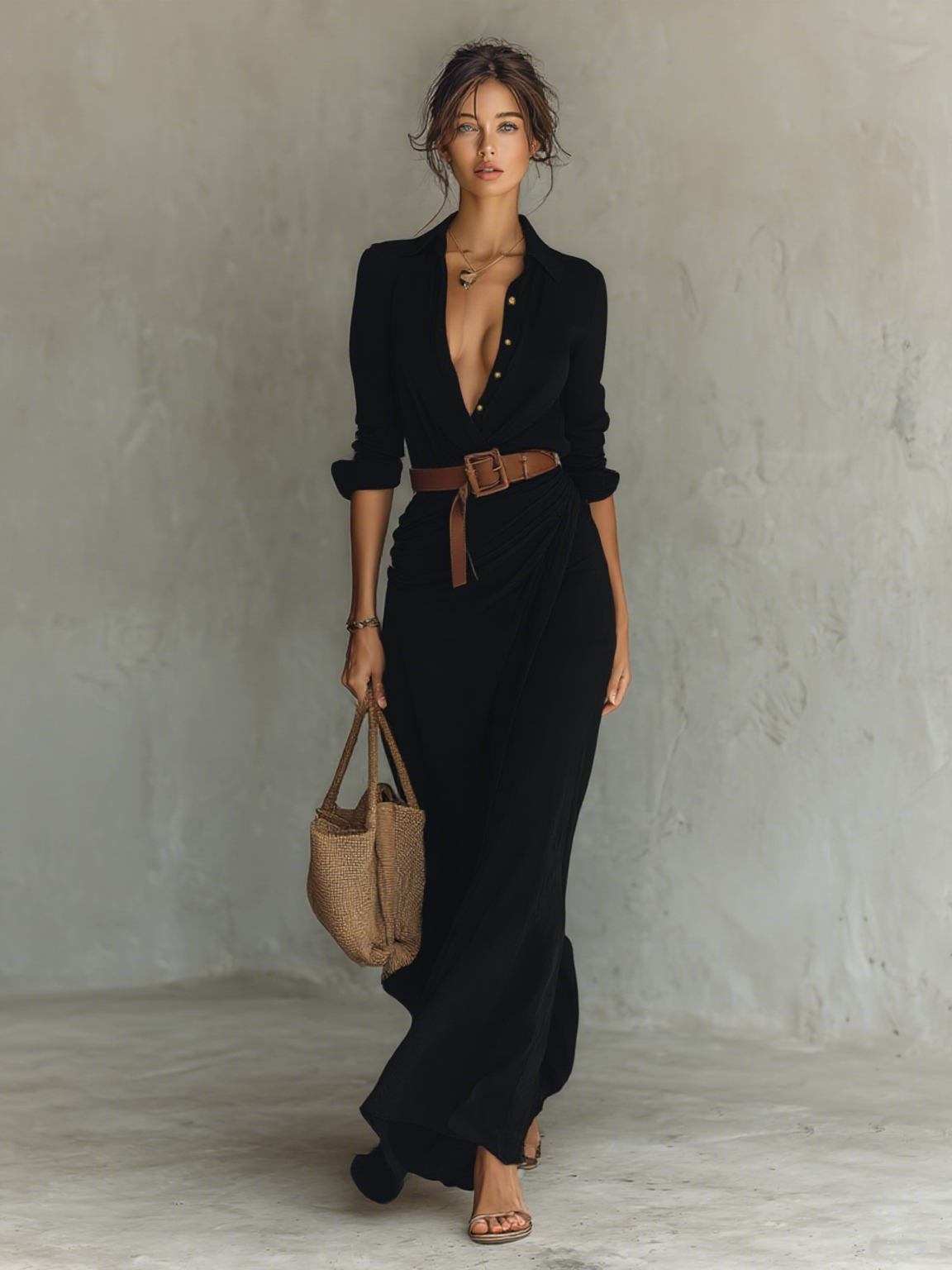 Women's Long Shirt Dress – Relaxed Button-Front Maxi Dress