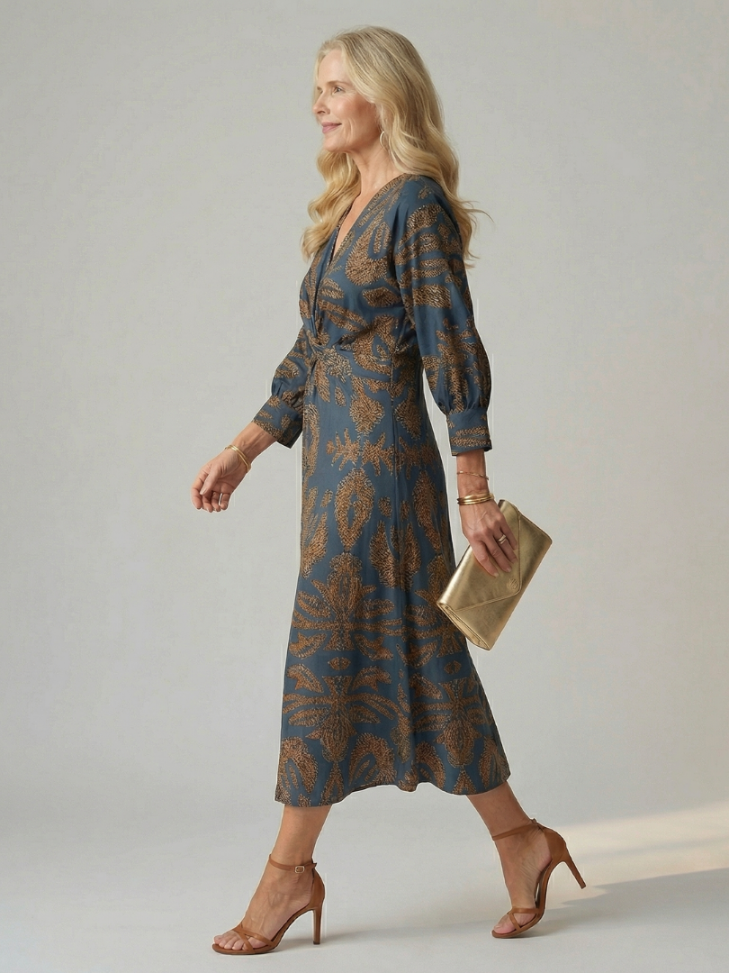 Women's Natural Wrap Midi Dress - Soft Flattering Everyday Style