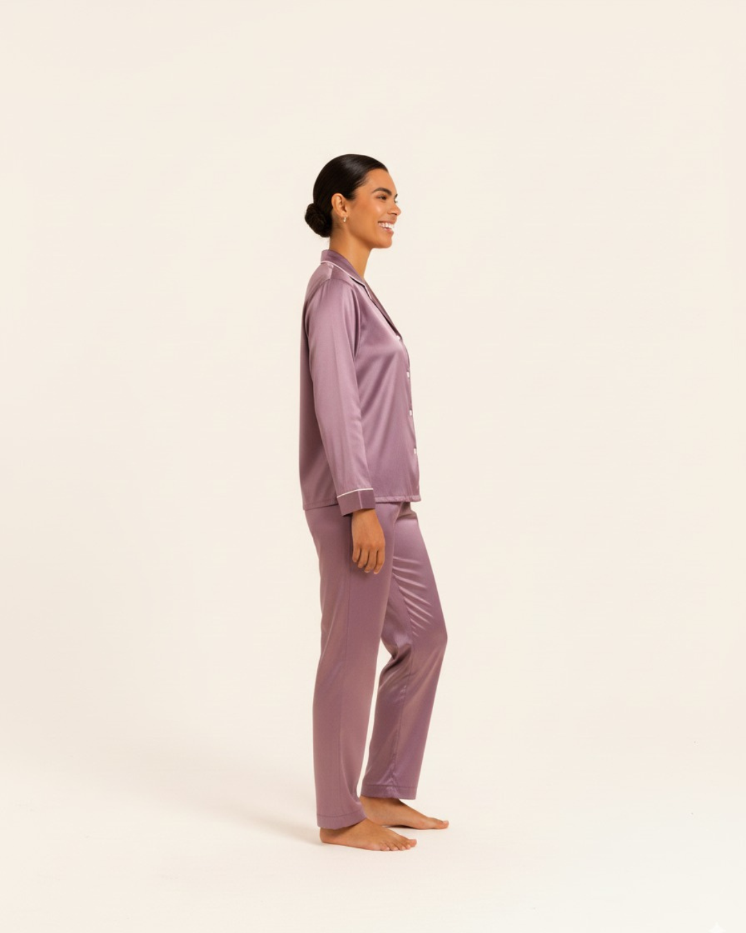 Basic effen satijnen pyjamaset voor dames