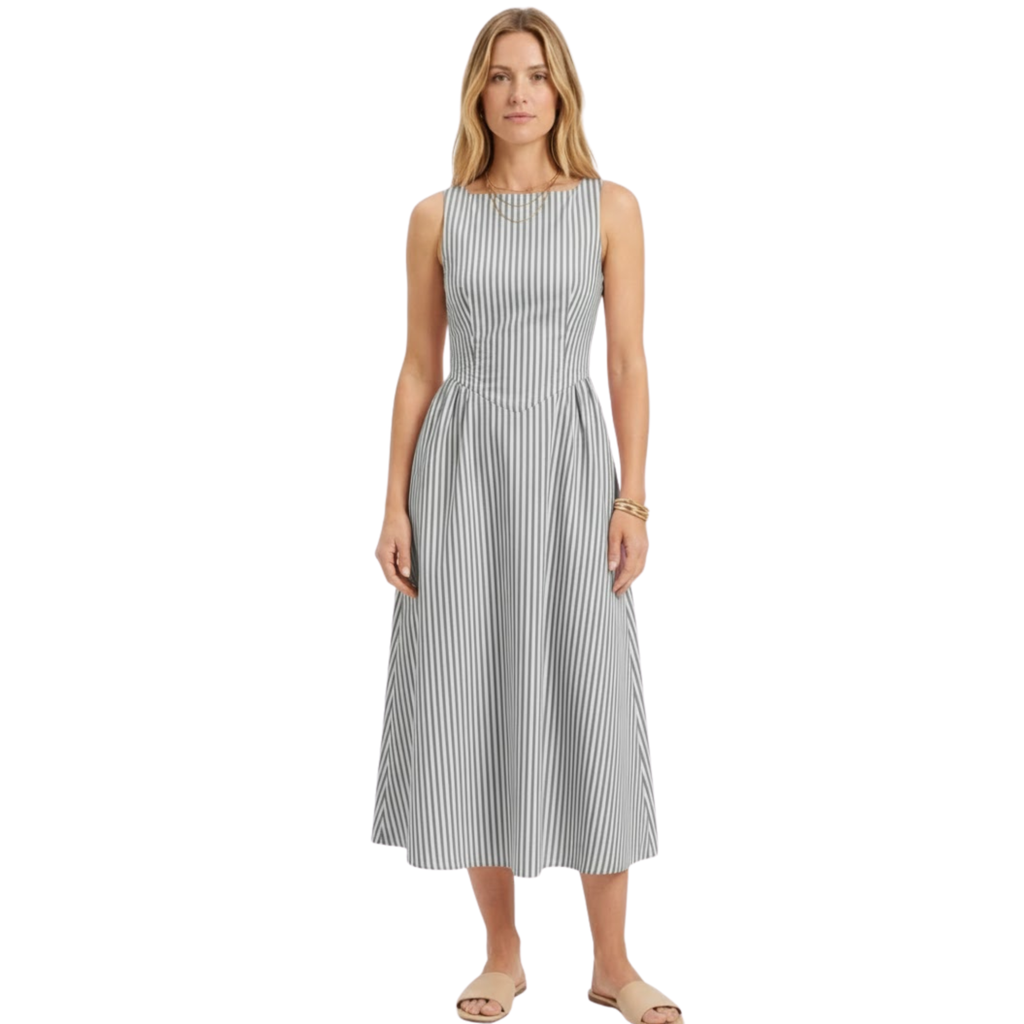Women's Sleeveless Striped Maxi Dress – High Neck Summer Dress
