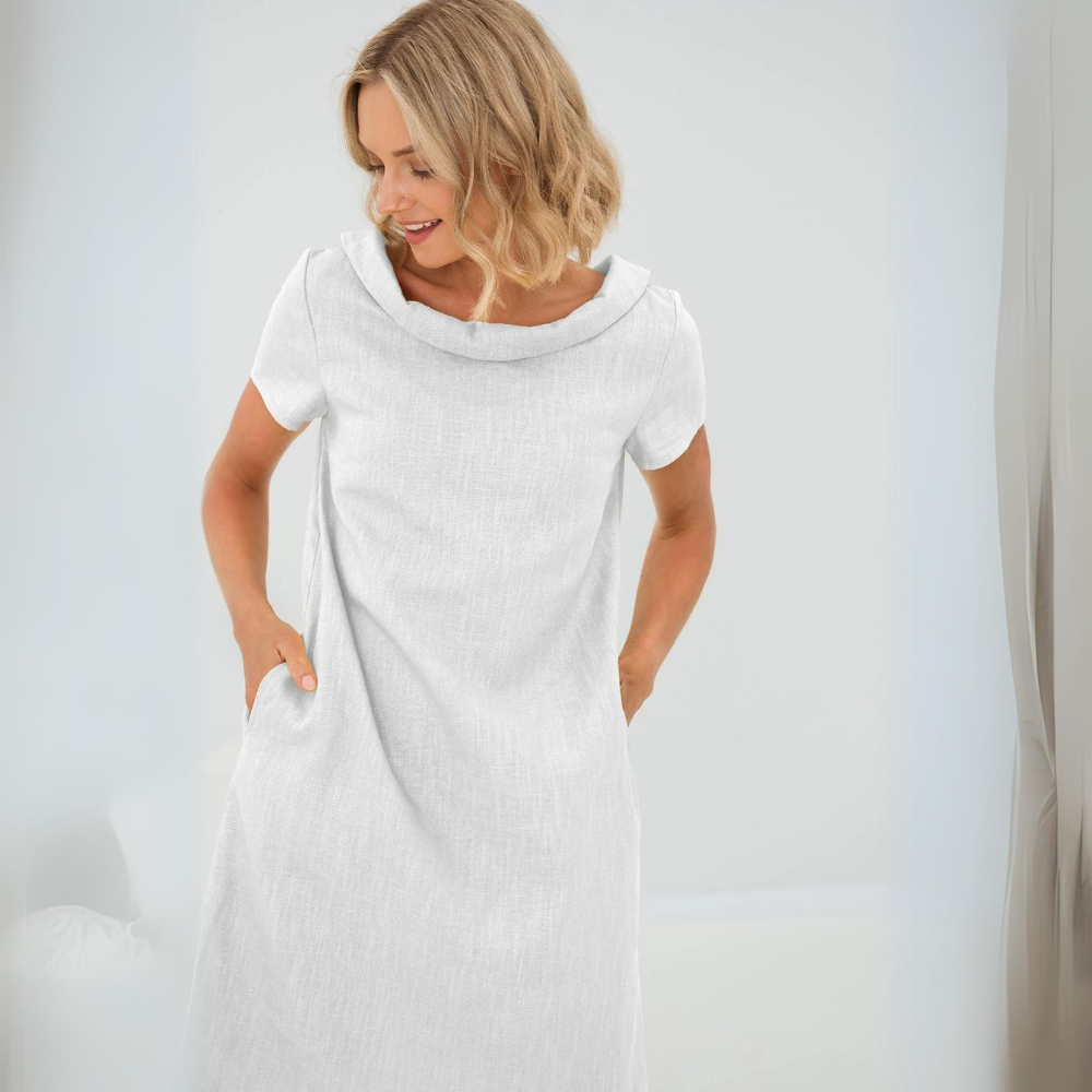 Women's Soft Linen Pocket Dress – Relaxed Summer Midi Dress