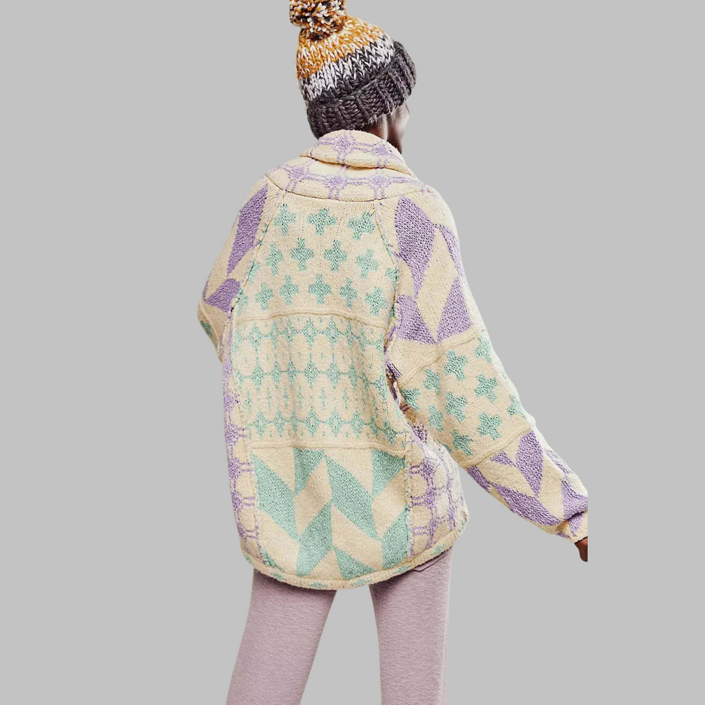 Bold Geometric Long Cardigan - Colorful and Cozy