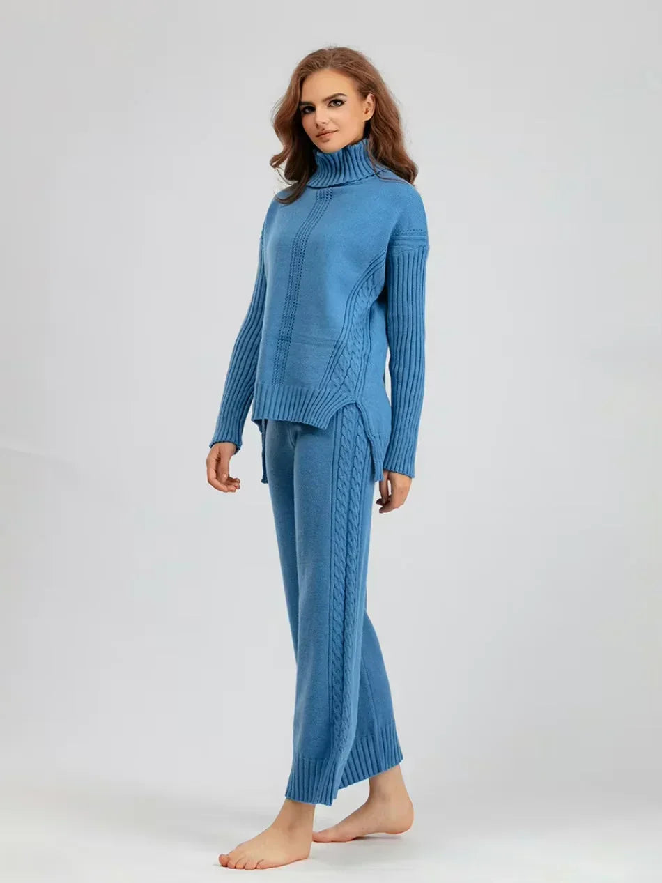 Women’s Turtleneck Sweater and Wide Leg Pants Set – Chic Comfortable Outfit