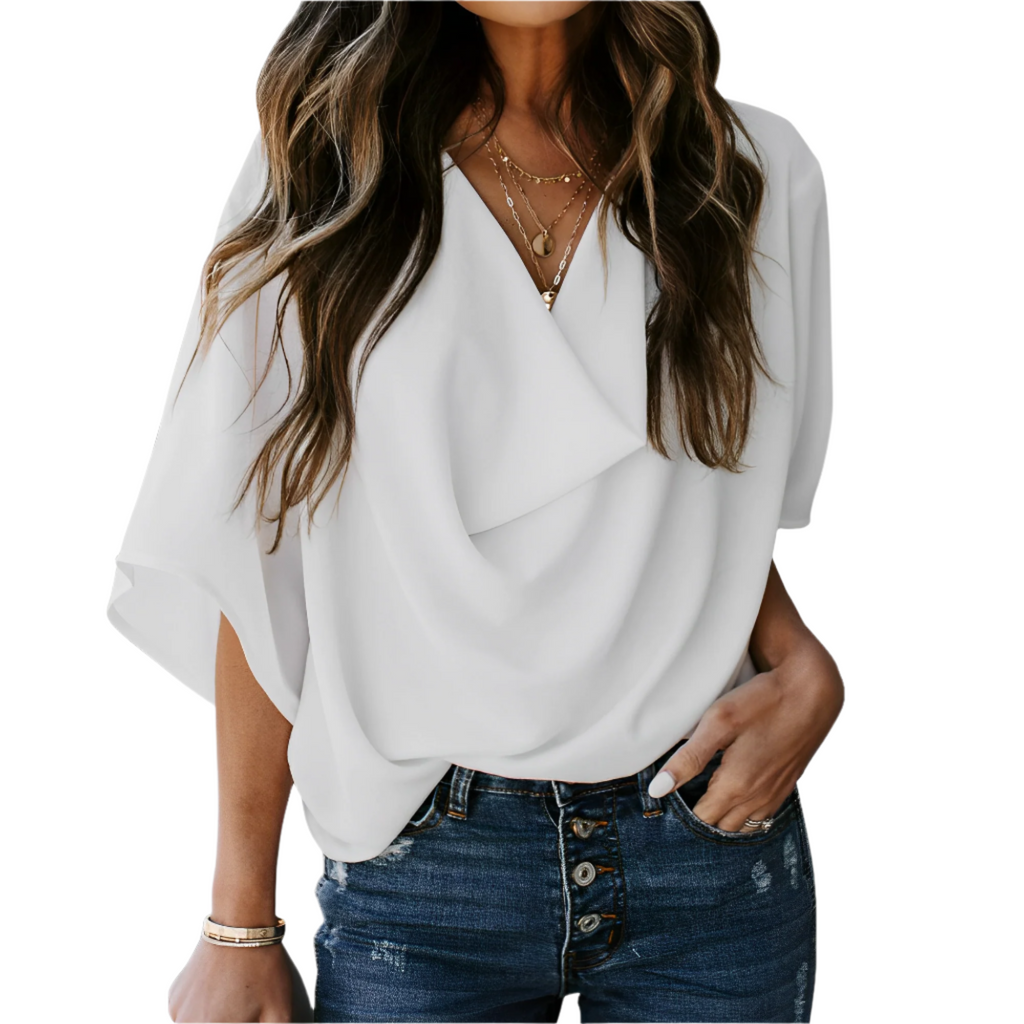 Women's Relaxed V-Neck Blouse - Easy Everyday Lightweight Top