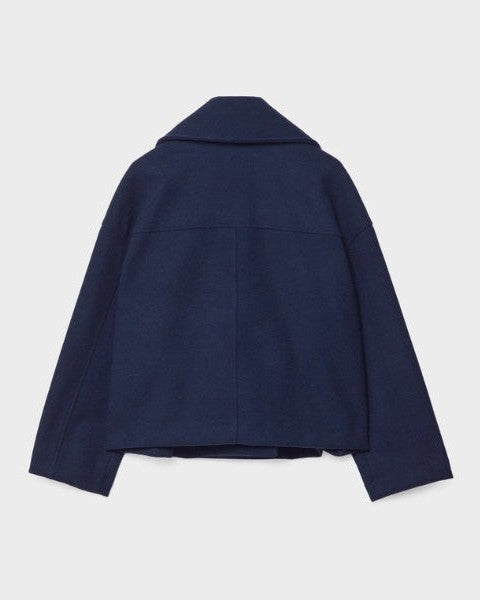 Women's Short Wool-Blend Double-Breasted Coat - Clean Modern Layer