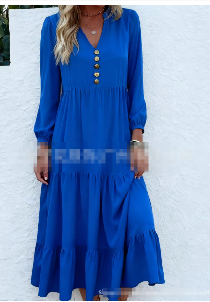 Women's Long Sleeve Midi Dress – Elegant Round Neck Day Dress