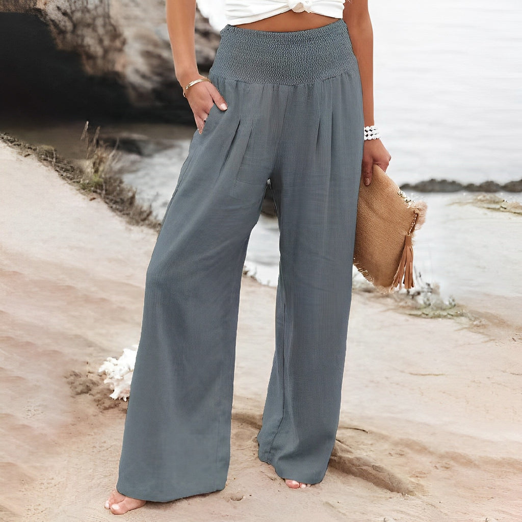 Women's Wide Leg Trousers - Relaxed High-Waist Everyday Pants