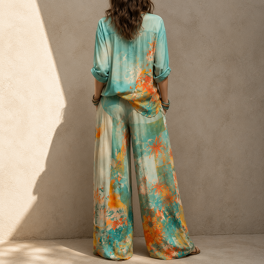 Women's Floral Pant Set - Elegant Flowing Two-Piece Outfit