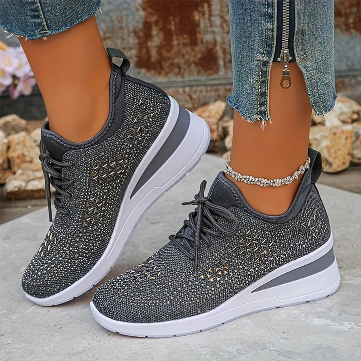 Women's Orthopedic Sneakers with Arch Support and Rhinestones – Comfortable Lightweight Walking Shoes
