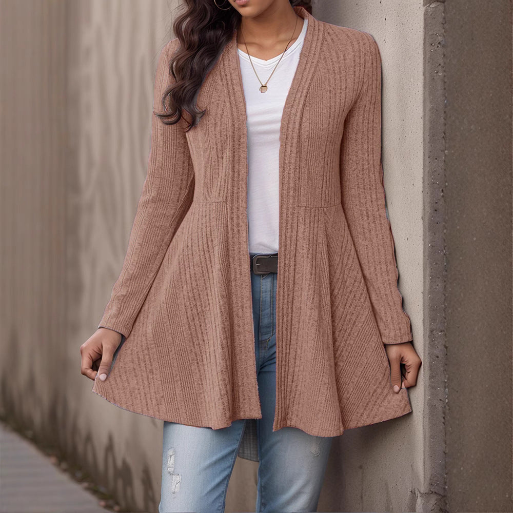 Women’s Striped Brushed Cardigan Top – Soft Cozy Casual Everyday Layering Style