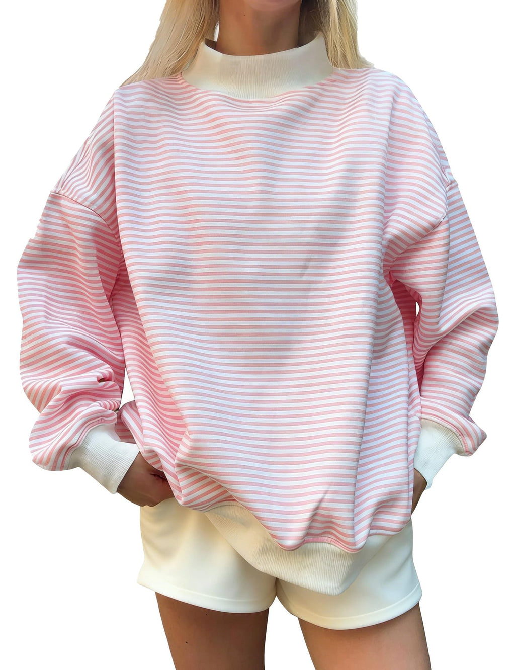 Women's Striped Crew Neck Sweater - Casual Relaxed Long Sleeve Knit