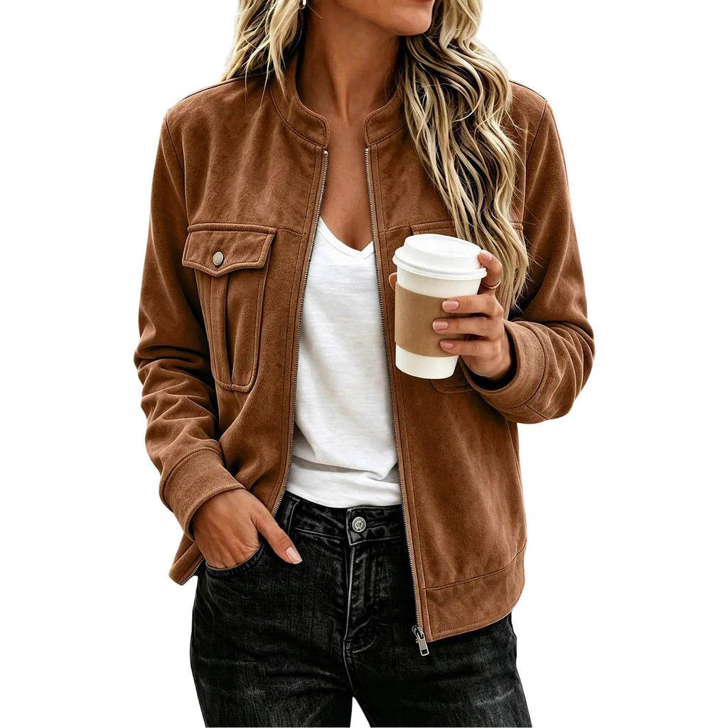 Women’s Suede-Look Zip Jacket - Casual and Elegant
