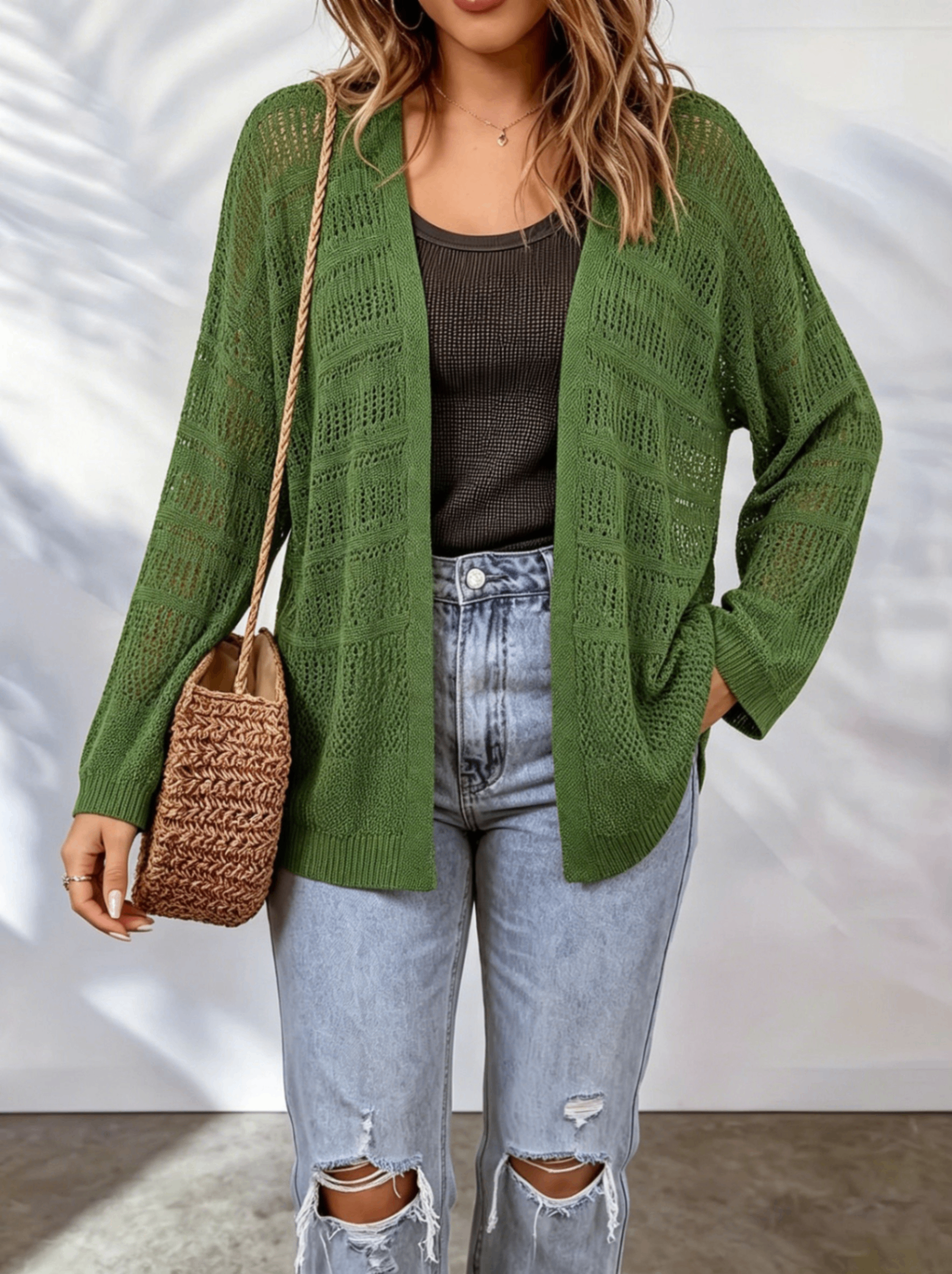 Women's Hollow Out Knit Cardigan - Lightweight Open Front Layer