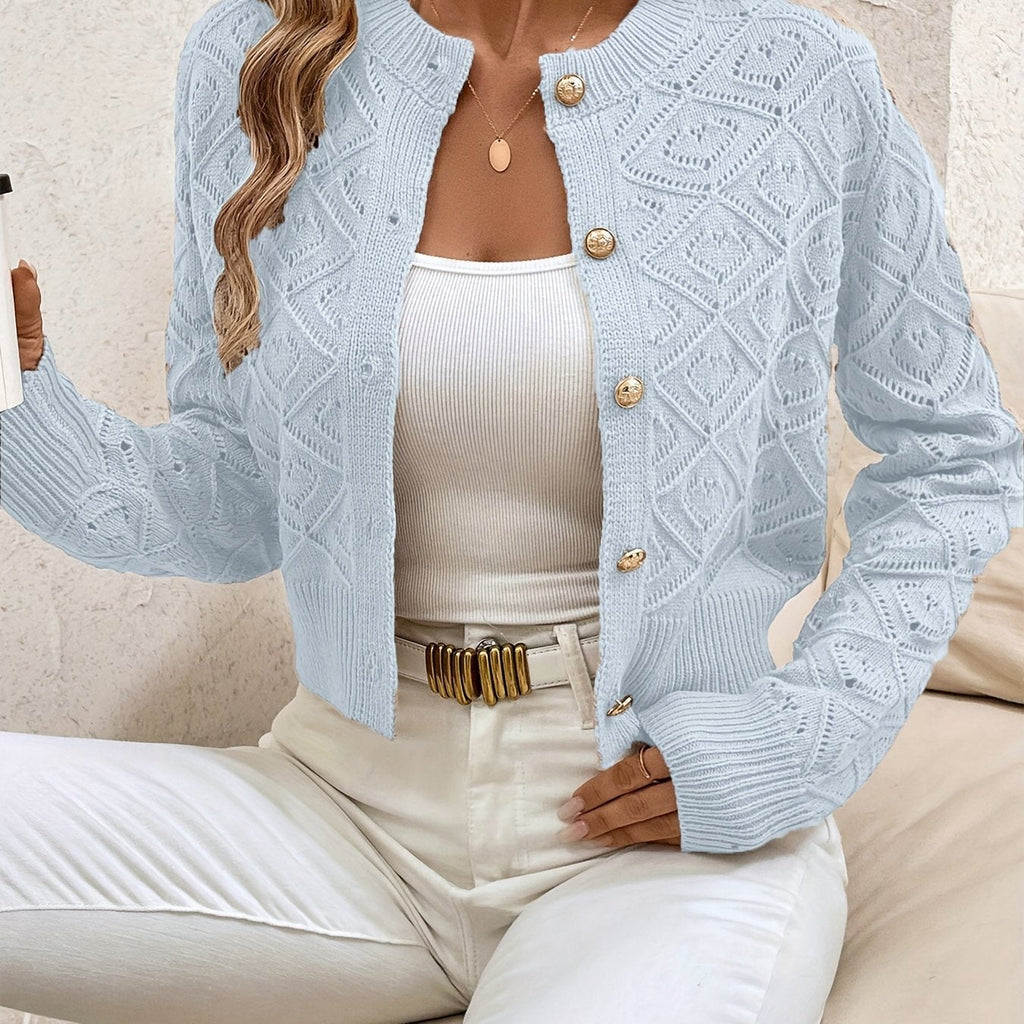 Buttoned Openwork Cardigan - Elegant and Light