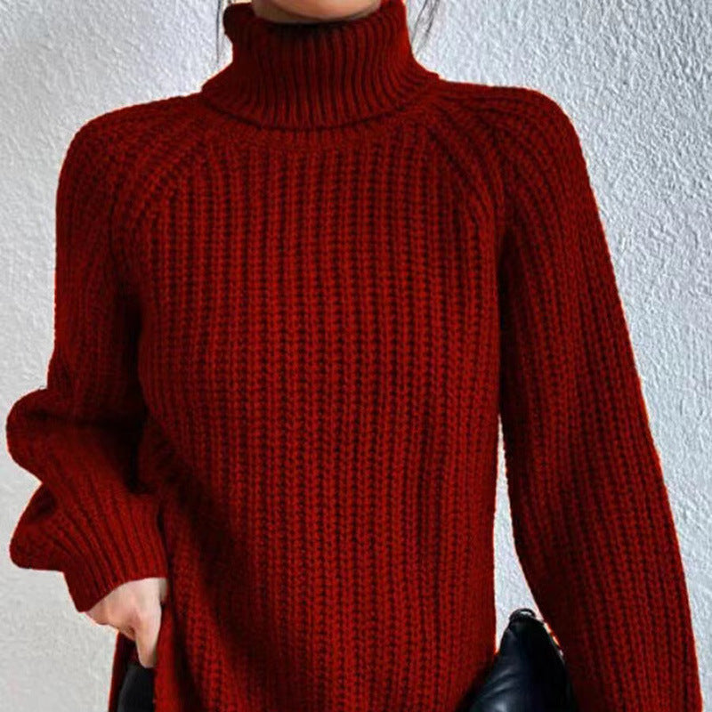 Women’s High-Neck Knit Sweater – Soft Mid-Length Layer