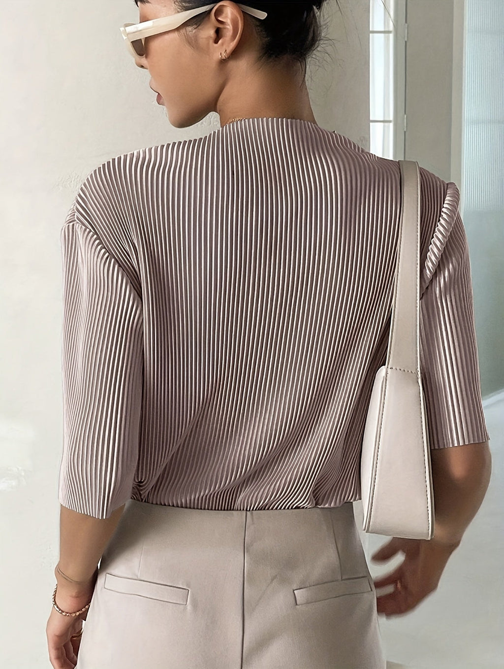 Women’s Elegant White Pleated Blouse – Stylish Sophisticated Top
