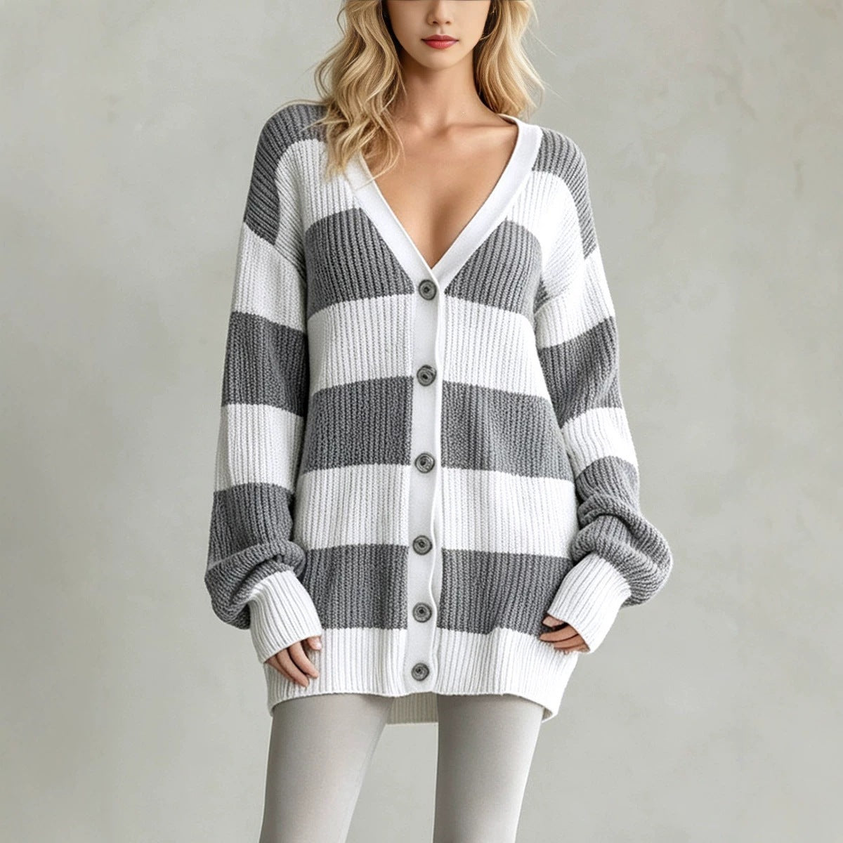 Striped Knit Cardigan Coat - Soft and Comfortable