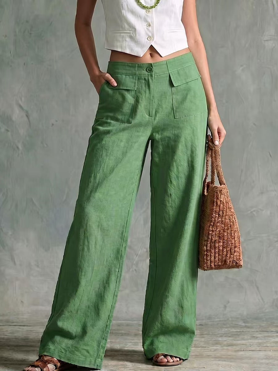 Women's Loose Elastic-Waist Trousers - Casual Wide Leg Everyday Pants
