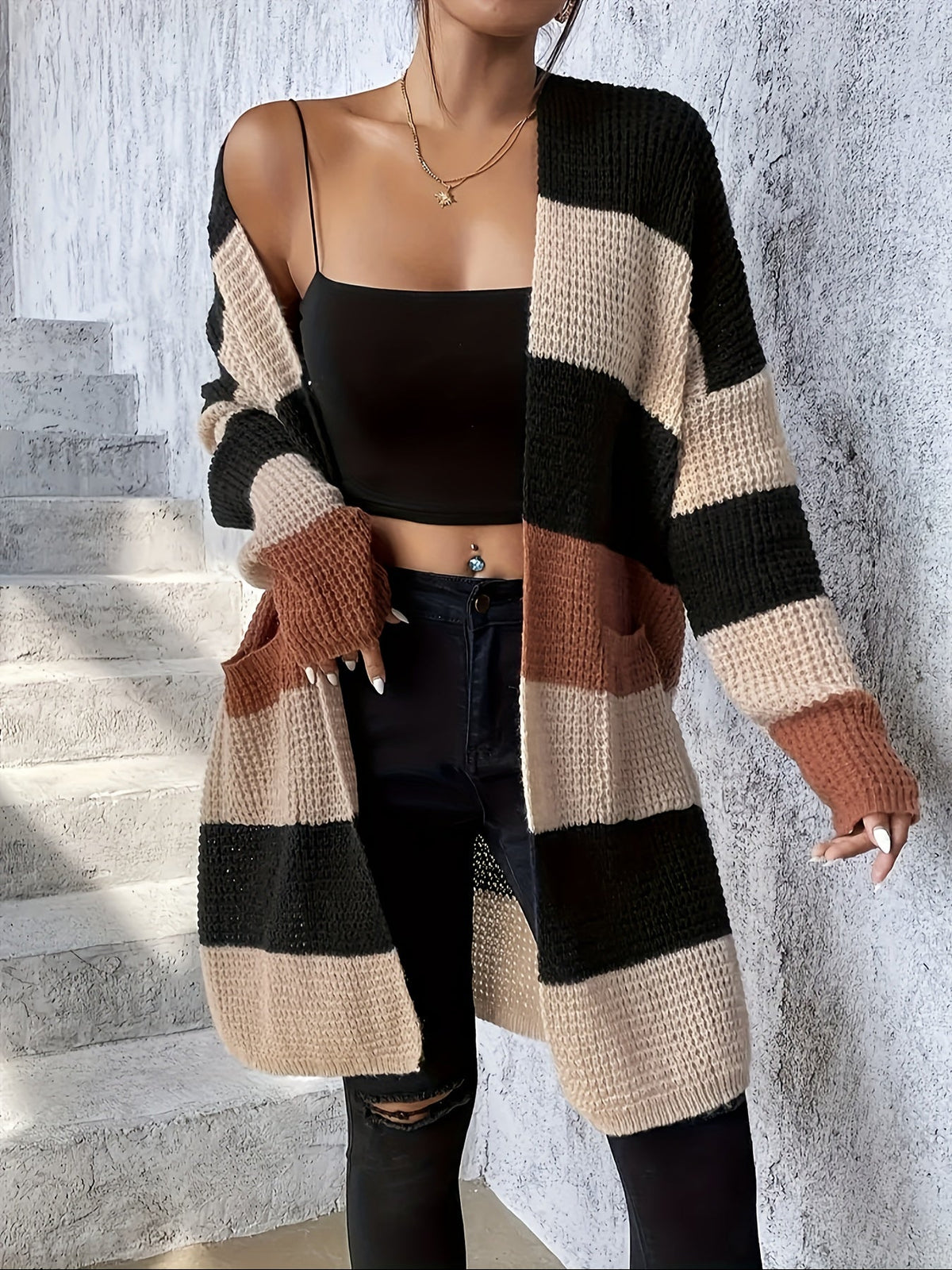 Women’s Color Block Longline Cardigan – Modern Comfortable Layer