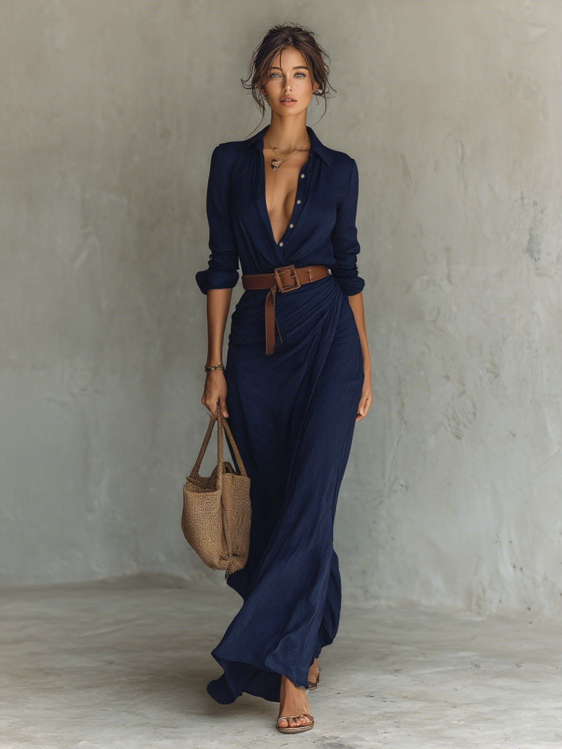 Women's Long Shirt Dress – Relaxed Button-Front Maxi Dress