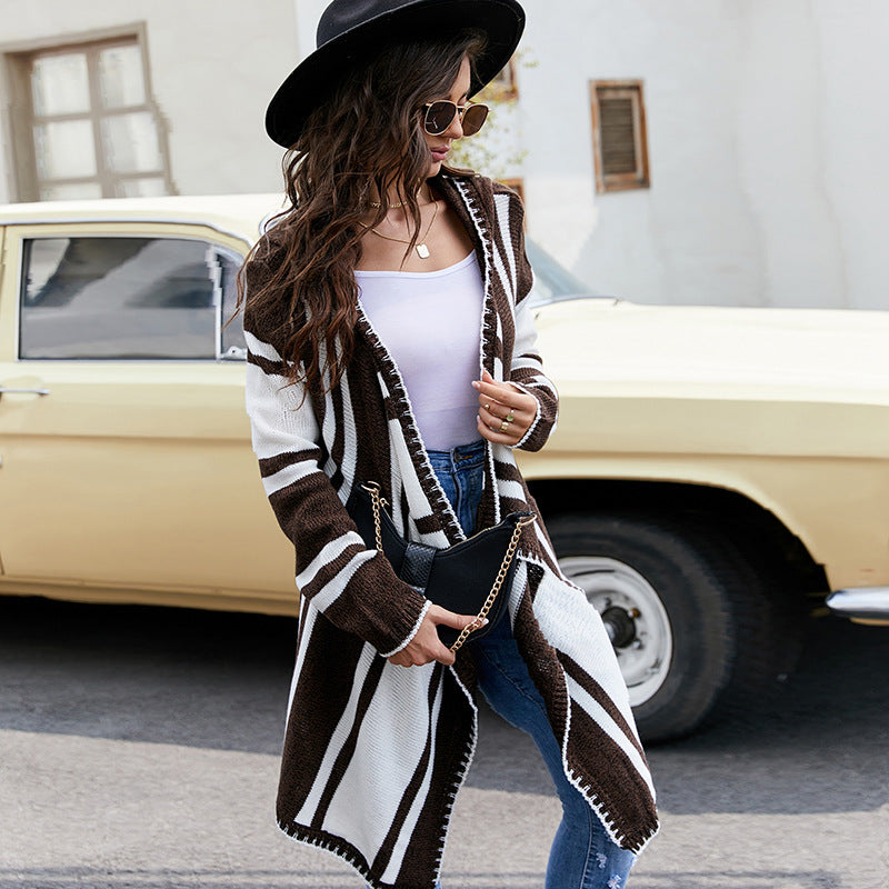 Women’s Striped Hooded Cardigan - Soft and Casual