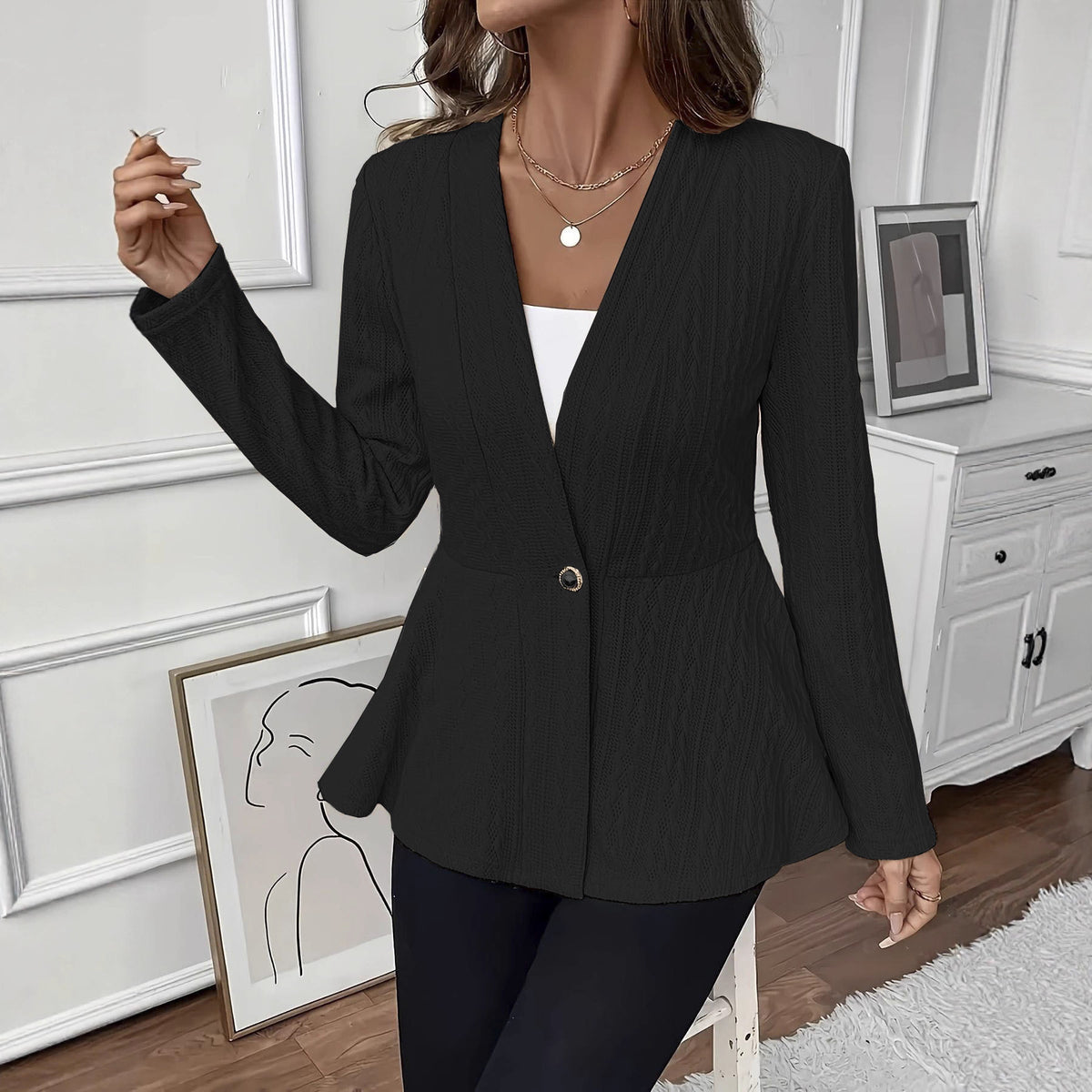 Women’s Solid Color One-Button Knit Cardigan – Cozy Elegant Everyday Layering Style